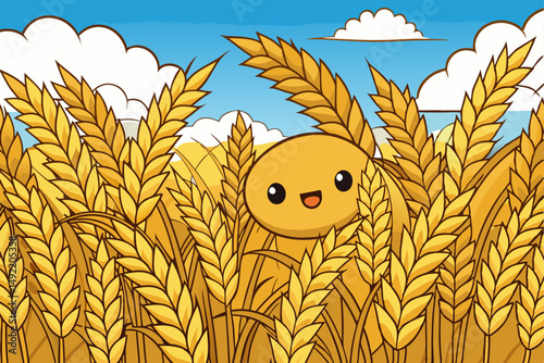 Vast wheat field swaying gently in summer breeze vector illustration