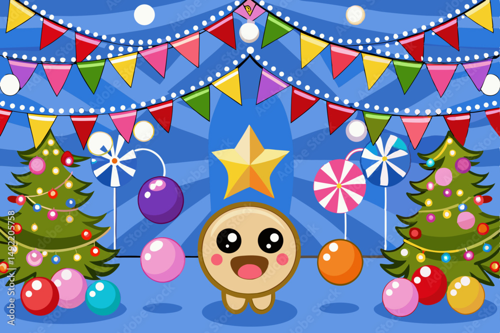 Obraz premium Christmas party background with confetti and lights vector illustration