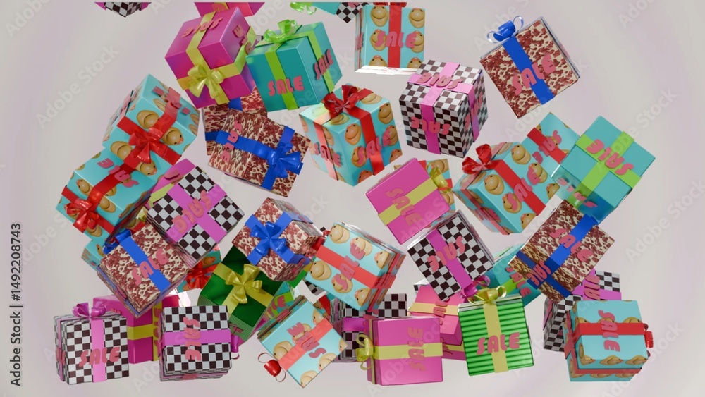 Fototapeta premium Sale style present boxes