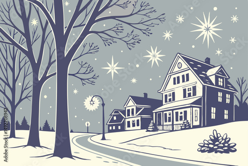 Magical snowfall with sparkling lights vector illustration