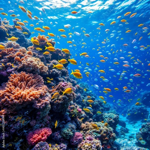 coral reef with schools of fish