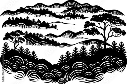 Mysterious landscape covered in thick mist vector illustration