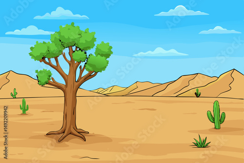 Solitary tree in empty field vector illustration