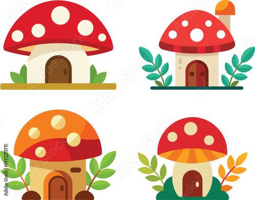 Cartoon Mushroom House Icon, Fantasy Fairy Cottage Vector Illustration.