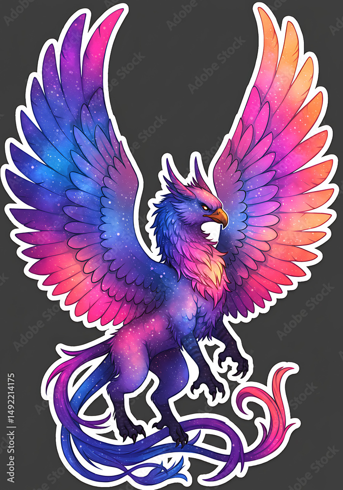 Obraz premium Celestial Griffin Majestic Wings Galaxy Colors Fantasy Art