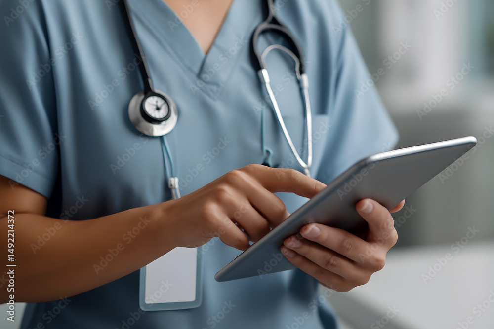 Doctor with stethoscope working on the tablet | Healthcare professional | Medical service Doctor with stethoscope working on the tablet | Healthcare professional | Medical service