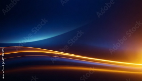 Dark blue abstract gradient background with ultraviolet neon glow, blurry light lines and waves