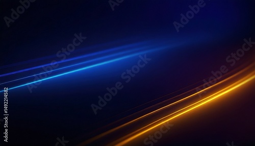 Dark blue abstract gradient background with ultraviolet neon glow, blurry light lines and waves