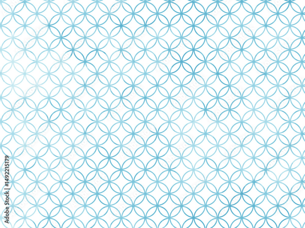 Fototapeta premium 七宝文様 ブルー 水彩のにじみが美しい背景 日本の伝統的な和柄