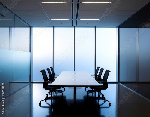 Modern conference room design featuring minimalist style and natural light