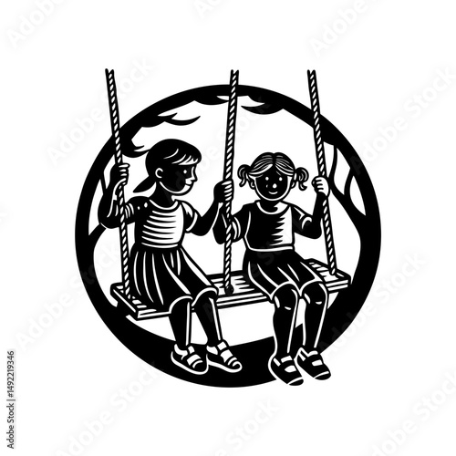children on swings vector icon silhouette
