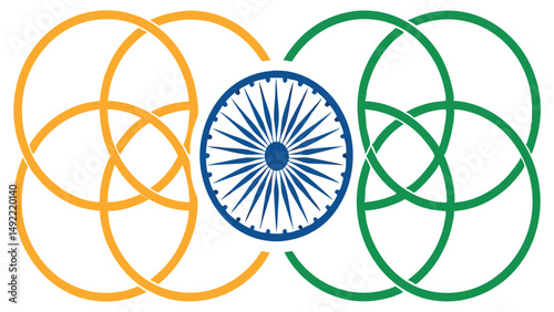 Indian flag design with ashoka chakra and saffron green circles for republic day and independence day