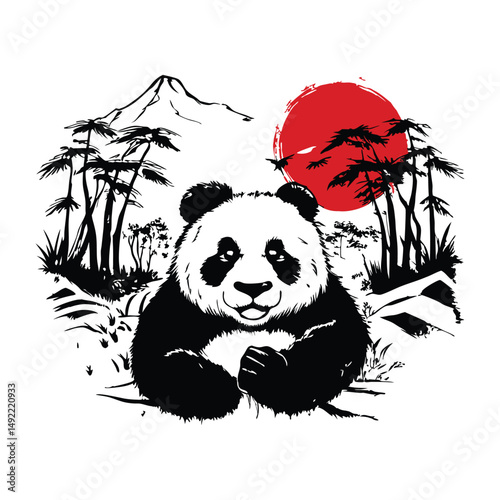 Hand drawn Panda illustration in vintage style