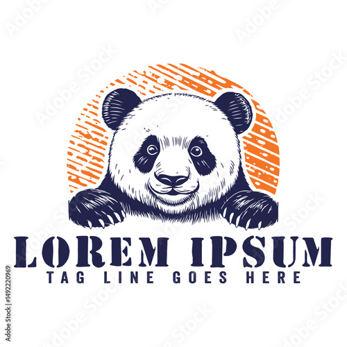 Hand drawn Panda illustration in vintage style