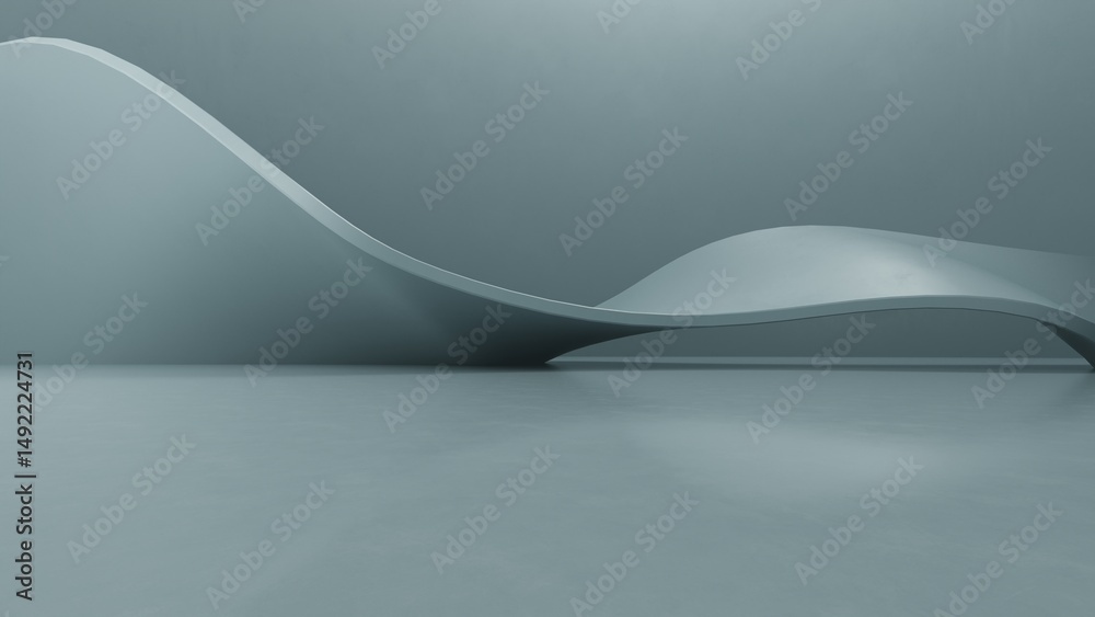 Fototapeta premium Abstract architectural space with empty concrete floor, Geometric in dark sci-fi interior design, 3d rendering background