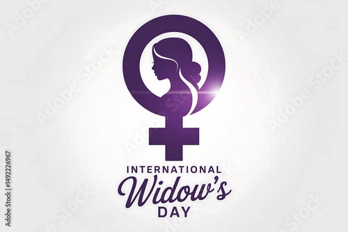 International widow's day symbol with woman silhouette in purple on white background