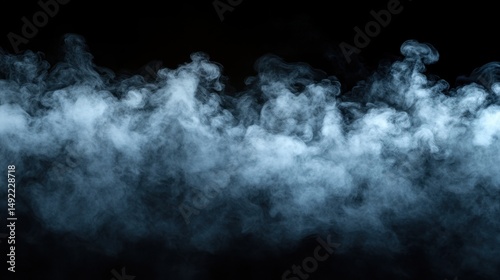 Dense dry ice fog floating across a black background atmospheric effect visual art dark environment aerial view ethereal concept