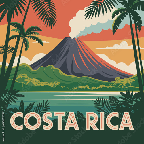 Costa Rica Volcano and Jungle View – Tropical Nature Poster