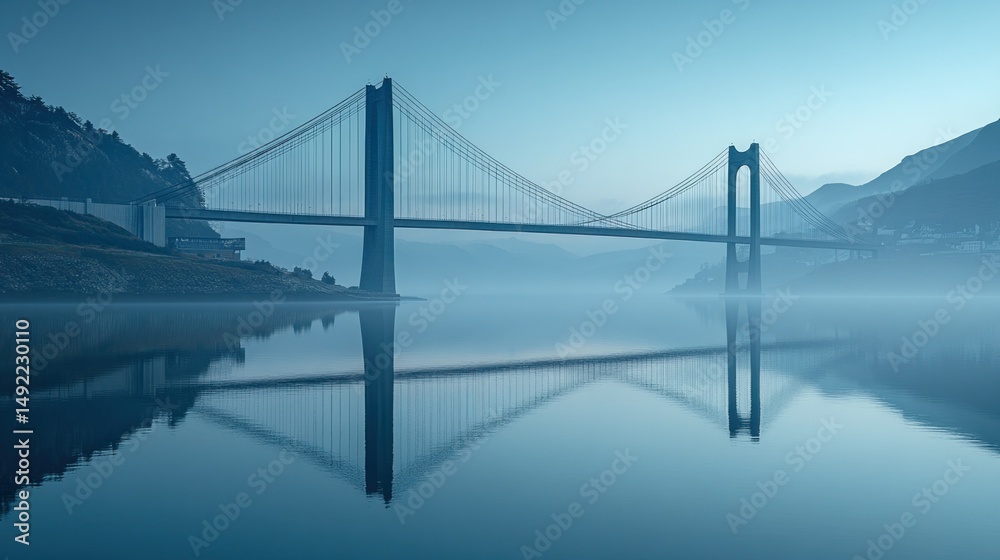 Obraz premium Misty morning bridge reflection