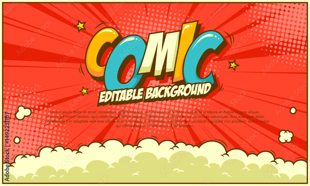 Fototapeta premium Comic background red template with cloud and star illustration