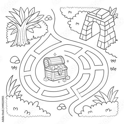 Treasure Hunt Maze Coloring Page and kids activity 