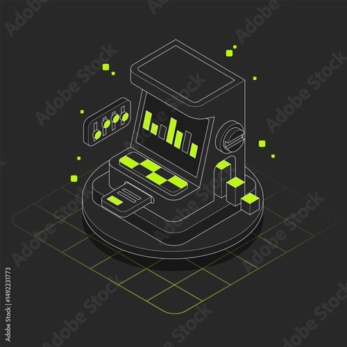 Modern flat-design isometric concept illustrating AI, technology, and complex data processing methods.