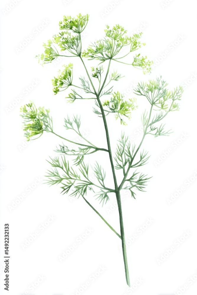 Fototapeta premium Delicate Dill Plant Watercolor Illustration on White Background Botanical Art
