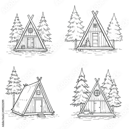 mountain icon set featuring hiking trails, snowy peaks, and nature landscapes. Perfect for camping symbols, travel illustrations, adventure designs, and outdoor exploration graphics.