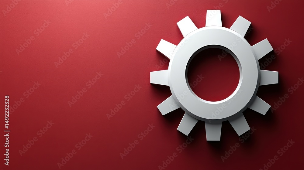 White gear on red background. Mechanism concept
