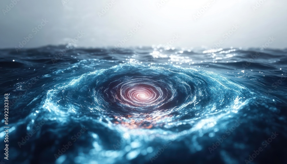 Ocean vortex, swirling depths, glowing center