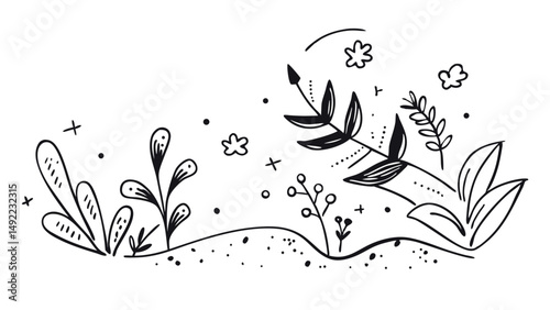Collection of Floral and Botanical Elements. Set of Leaf, Foliage Wildflowers, Plants, Bloom, Leaves and Herb. Hand Drawn of Blossom Spring Season Vectors for Decor, Website, Wedding Card and Shop.