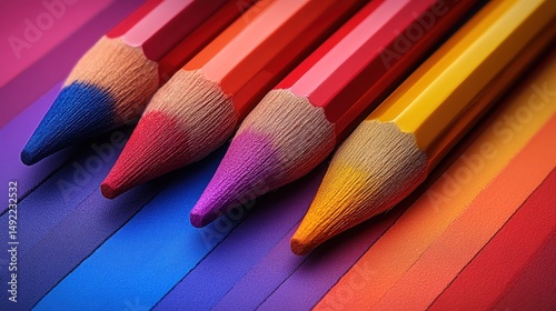 Obraz na płótnie Vibrant colored pencils arranged on a colorful surface w salonie