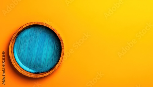 Obraz na płótnie Teal-painted wooden bowl on orange background w salonie