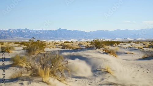 Wallpaper Mural Sweeping Sand Dunes Under a Clear Sky in Arid Desert Landscape Featuring Textured Ground and Distant Mountains Torontodigital.ca