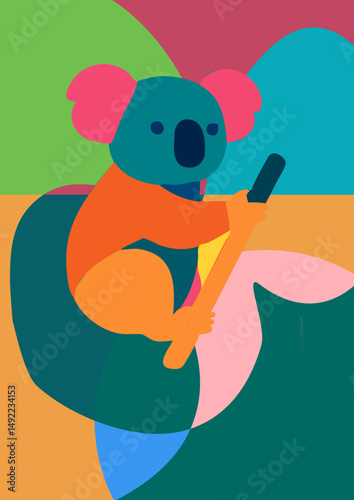 Minimal abstract koala vector in bright colors | modern animal design for prints and decor