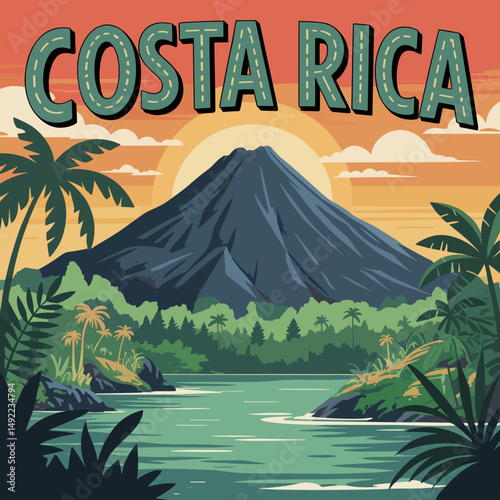 Costa Rica Volcano and Jungle View – Tropical Nature Poster