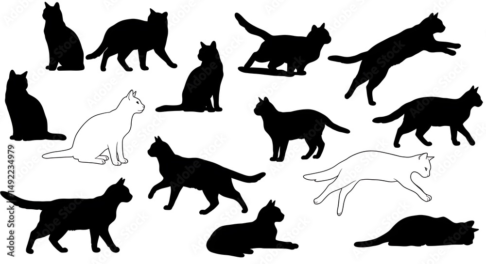 Obraz premium Feline Frolic: A Silhouette Symphony AI Generated