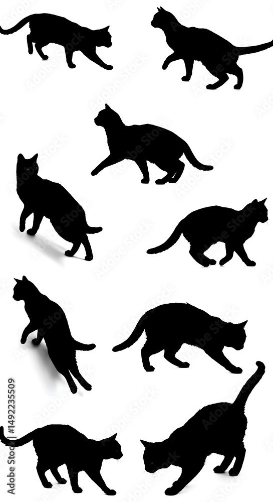 Fototapeta premium Feline Shadows: A Dance of Nine AI Generated