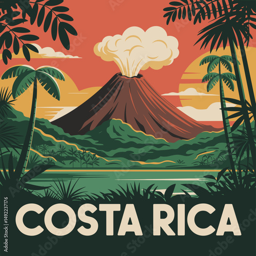 Costa Rica Volcano and Jungle View – Tropical Nature Poster