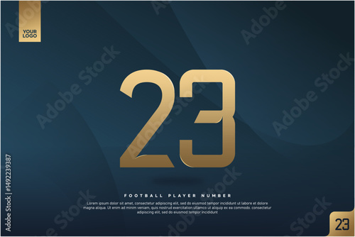 Modern Gold Number 23 on Dark Blue Background for Football Jersey Design