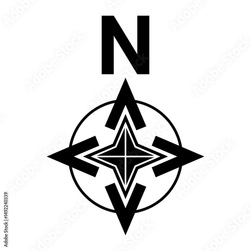 Black north symbol for map. Flat compass sign