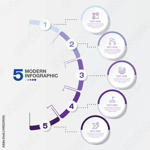Infographic 5 step, Blue tone.
