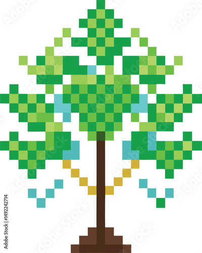 Tree made of digital pixels