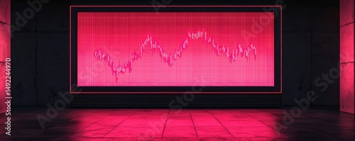 Modern digital stock market graph displayed on a vibrant red background.