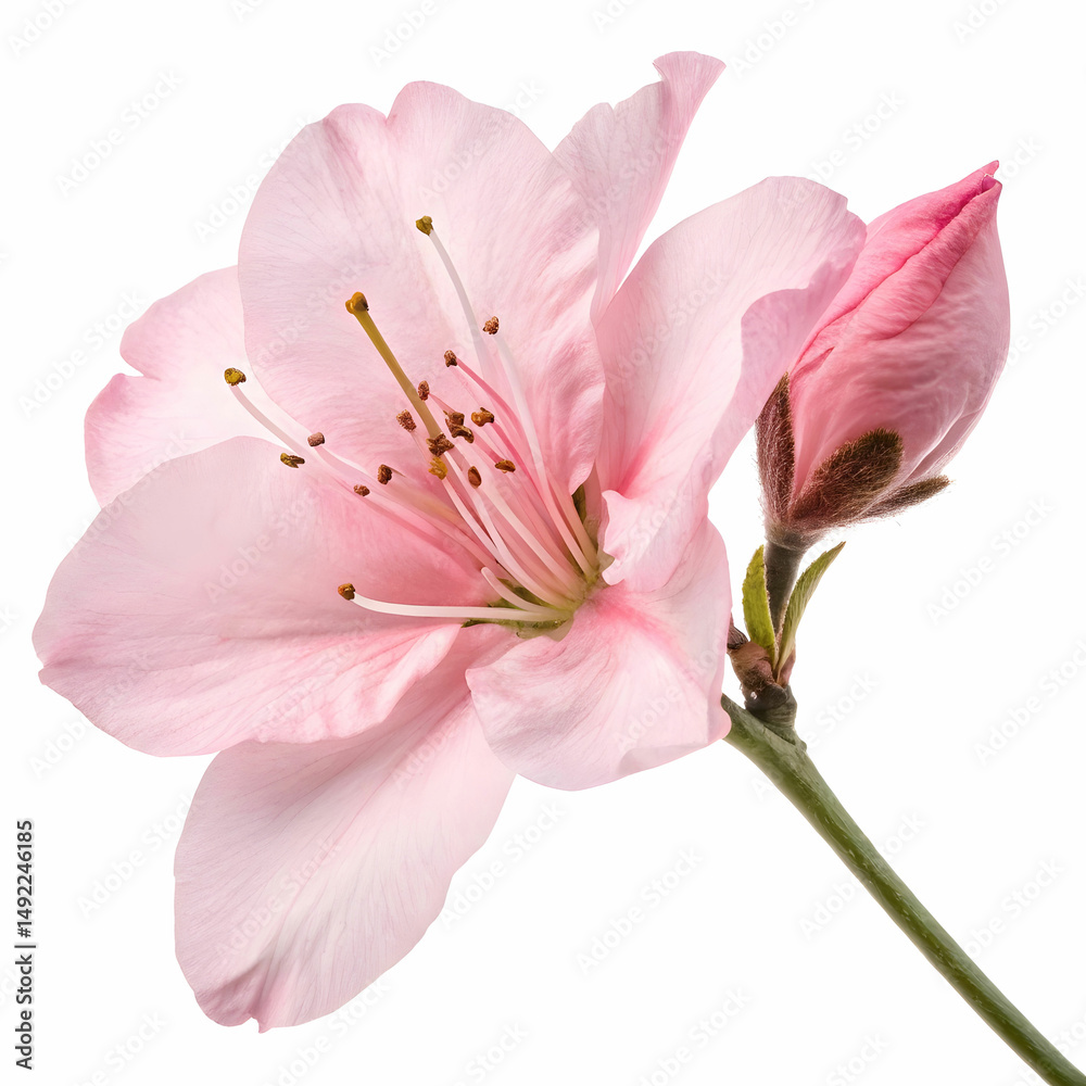 Naklejka premium A delicate pink flower isolated on a white background, highlighting its soft petals and natural elegance.