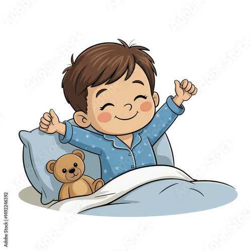 a boy getting up from bed clipart