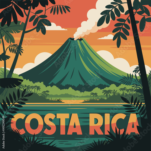 Costa Rica Volcano and Jungle View – Tropical Nature Poster