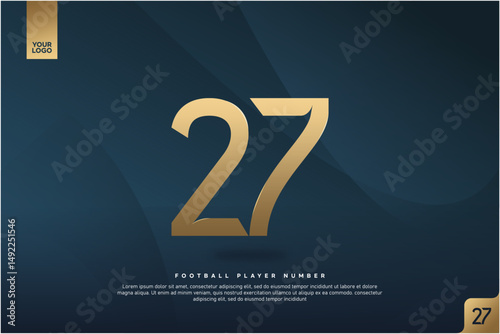 Modern Gold Number 27 on Dark Blue Background for Football Jersey Design