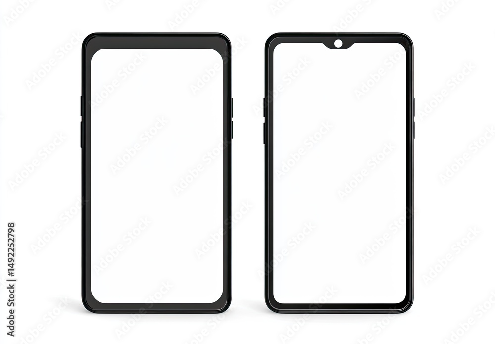 Two black smartphones with blank screens Two black smartphones with blank screens
