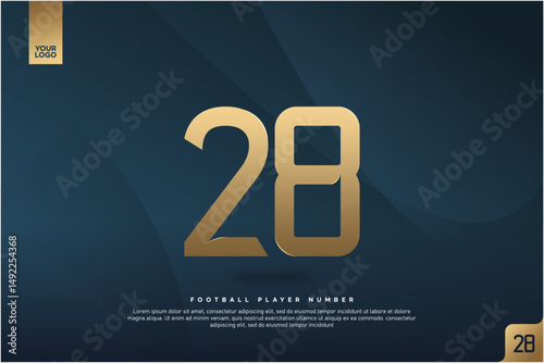 Modern Gold Number 28 on Dark Blue Background for Football Jersey Design